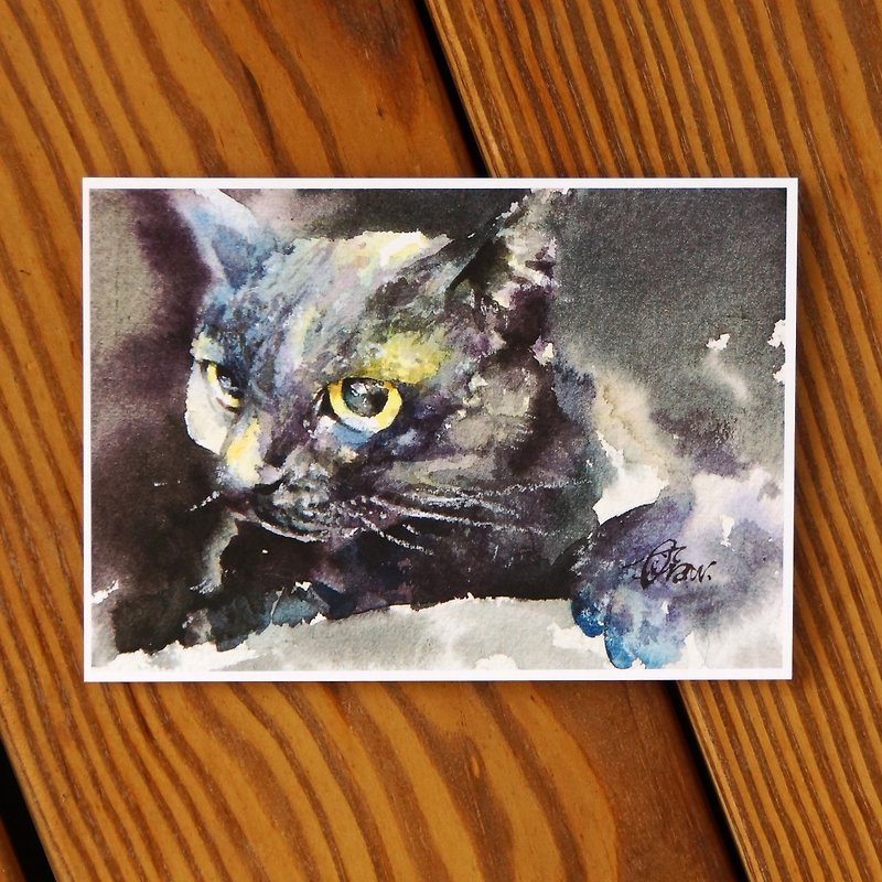Watercolor painted child series postcard <dark in black - Cards & Postcards - Paper Black