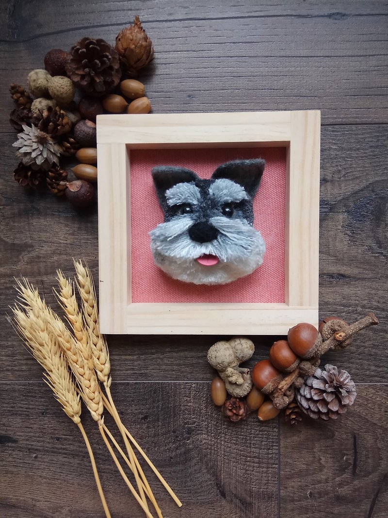 雪納瑞毛球寵物狗相框 - 相框/畫框 - 羊毛 銀色