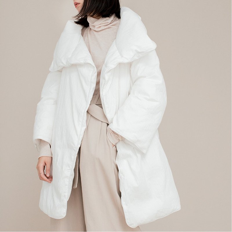 中長款 白色 一床溫暖的被子 填充重磅保暖羽絨服 中性情侶男女款 - 女大衣/外套 - 聚酯纖維 白色