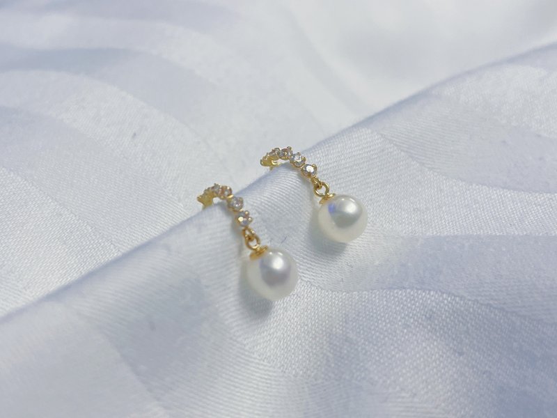 18K pure gold pearl earrings for gift - Earrings & Clip-ons - Precious Metals White