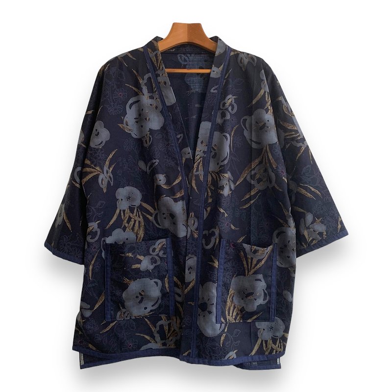 Kimono Style Outer With Three Quarter Sleeves - Men's Coats & Jackets - Cotton & Hemp Black
