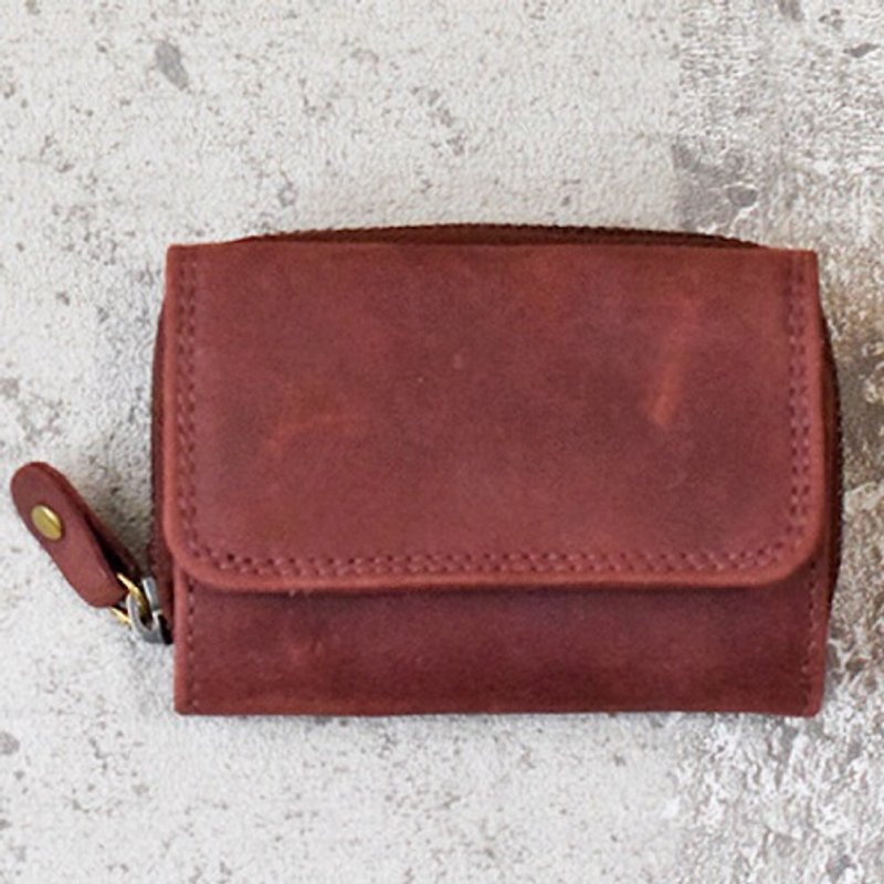 Compact mini wallet finished in all leather [Wine Red] You can put your name on it - กระเป๋าสตางค์ - วัสดุอื่นๆ 