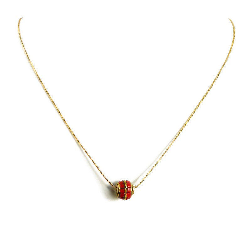 Ficelle | Handmade Brass Natural Stone Necklace | [Red] Nepalese Handmade Stone Inlay Necklace - Necklaces - Gemstone Red