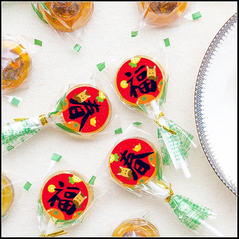 Year of the Horse Spring Gift: Spring Brings Blessings Plum Lollipop, Chinese New Year Candy, New Year's Visit Gift - ขนมคบเคี้ยว - อาหารสด สีแดง
