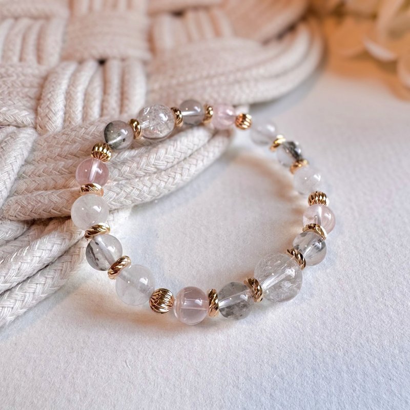 喜馬水晶 黃銅礦 白幽靈 粉幽靈 | 水晶手鍊 - 手鍊/手環 - 寶石 白色