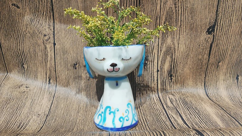 Ceramic puppy vase - ตกแต่งต้นไม้ - เครื่องลายคราม สีน้ำเงิน