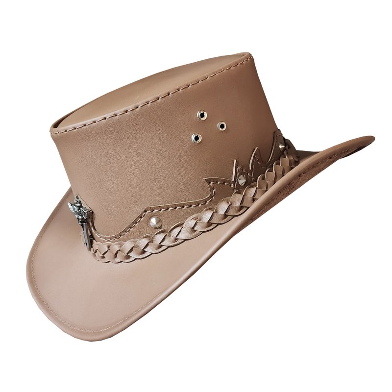 Western Australian Cowboy Outback Tan Leather Hat - Hats & Caps - Genuine Leather Khaki