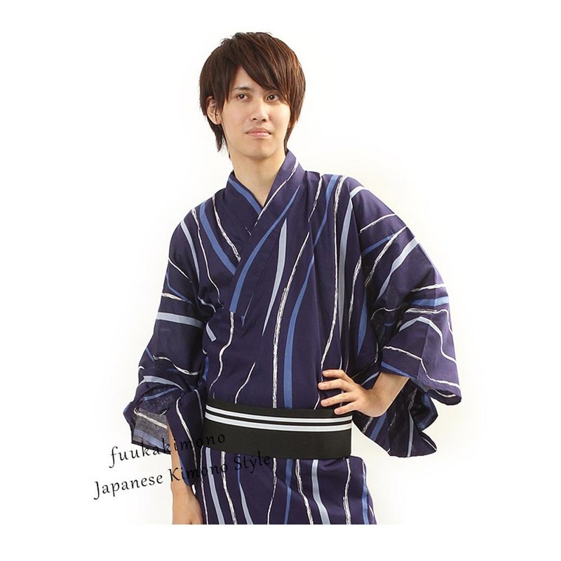 Men's cotton yukata and obi 2-piece set, size S z19-107a yukata - Other - Cotton & Hemp Purple