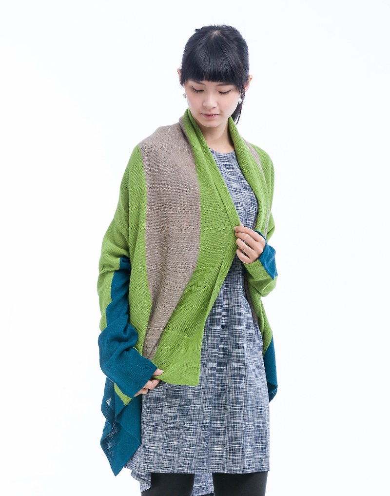 Alpaca shawl jacket _ blue green _ fair trade - สเวตเตอร์ผู้หญิง - วัสดุอื่นๆ สีเขียว