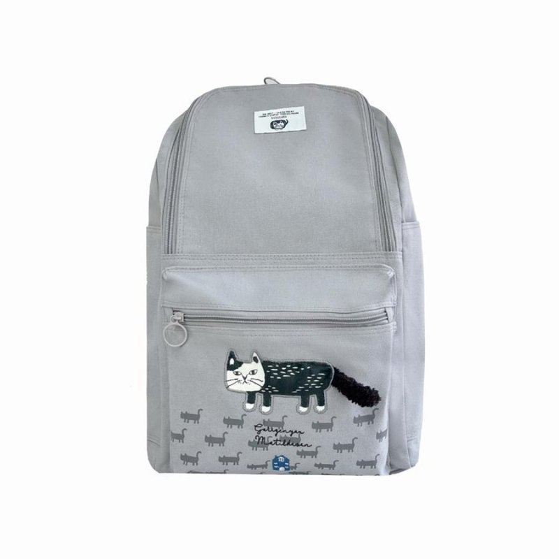 Kusuguru Japan 後背包 雙肩包 大容量前開口背包 Matilda款-灰色 - 後背包/背包/書包 - 聚酯纖維 灰色