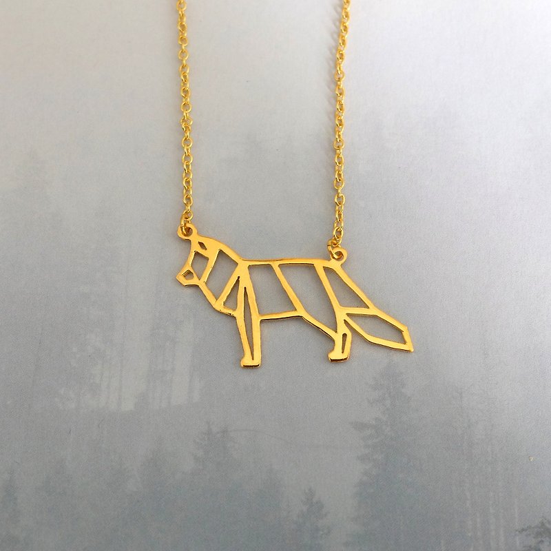 Arctic fox Necklace Origami animal Jewelry Birthday Gift for her Gold Plated - Necklaces - Copper & Brass Gold