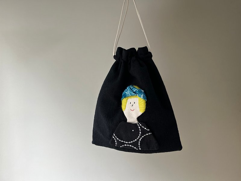 Miss Noriko's tight-fitting bag-black - Drawstring Bags - Cotton & Hemp 