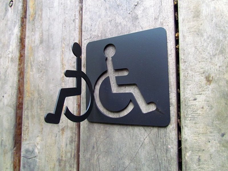 正面跟側面都可看到 不鏽鋼殘障設施標示牌 廁所標示掛牌殘障標識 - 壁貼/牆壁裝飾 - 其他金屬 黑色