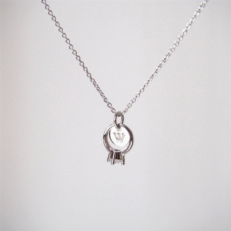 I do・Mini ring・Customized English alphabet necklace (40cm) Valentine's Day gift - สร้อยคอ - โลหะ สีเงิน
