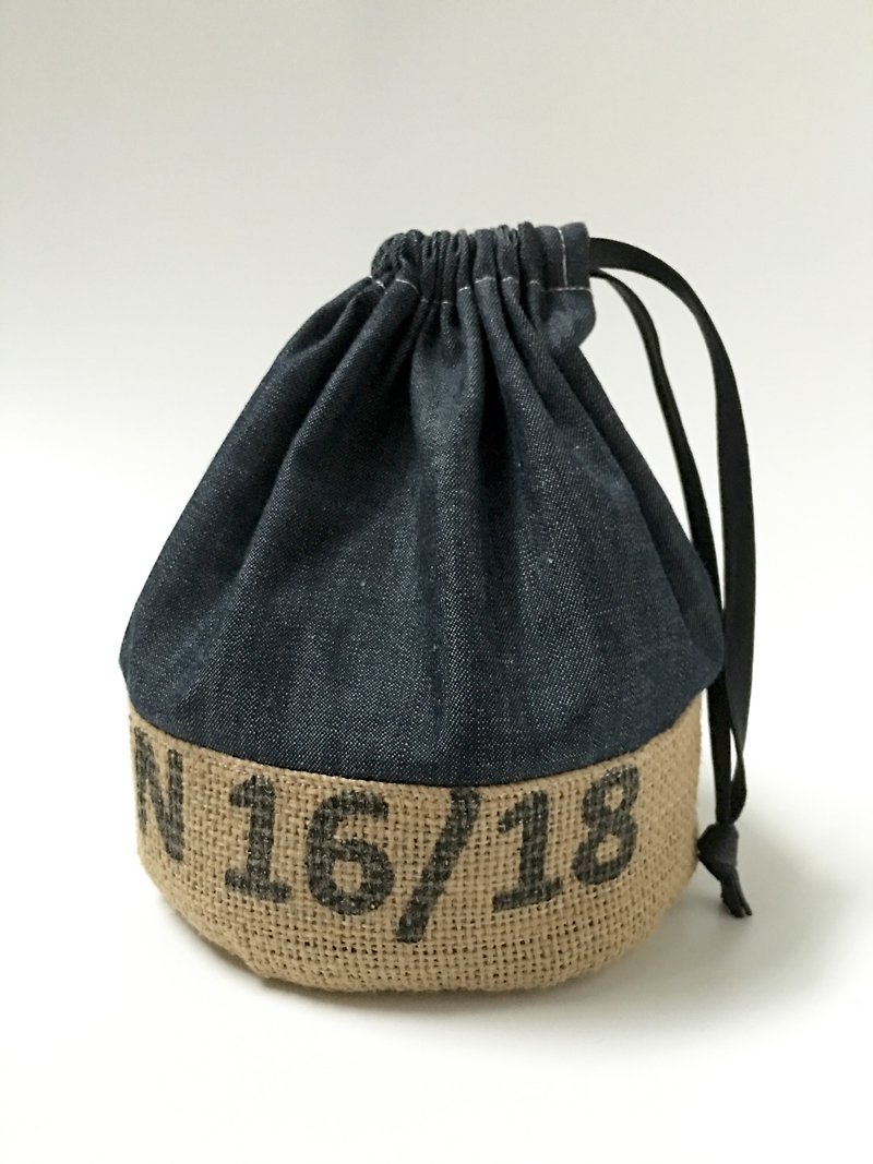 ㊕ Little Green Man portable bucket bag / lunch bags - Other - Cotton & Hemp Blue
