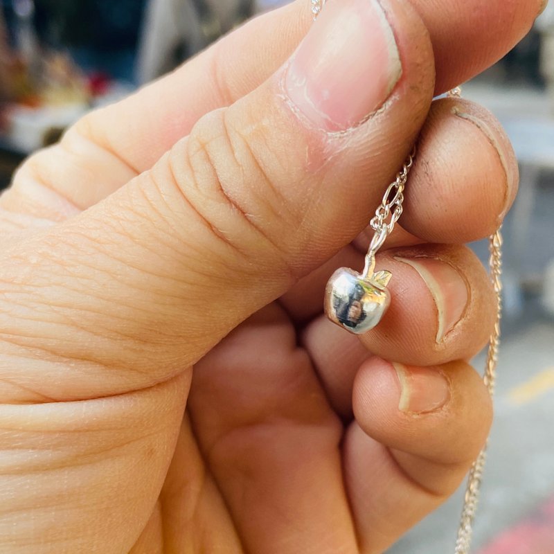 純銀 迷你 超小 立體 蘋果項鍊 可客製姓名 S145 - 項鍊 - 純銀 銀色