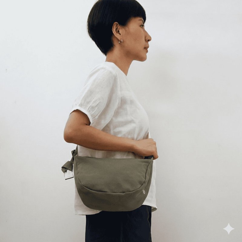 Mogu / Crossbody Canvas Bag / Military Green / Crescent Moon - Messenger Bags & Sling Bags - Cotton & Hemp Green