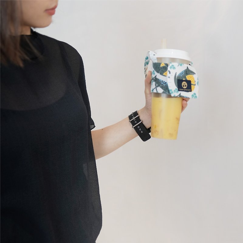Plastic-free life environmental protection beverage bag carry-on key ring hand-cranked cup set-Guangdong Bao Lianhua Hakutaro - ถุงใส่กระติกนำ้ - เส้นใยสังเคราะห์ หลากหลายสี