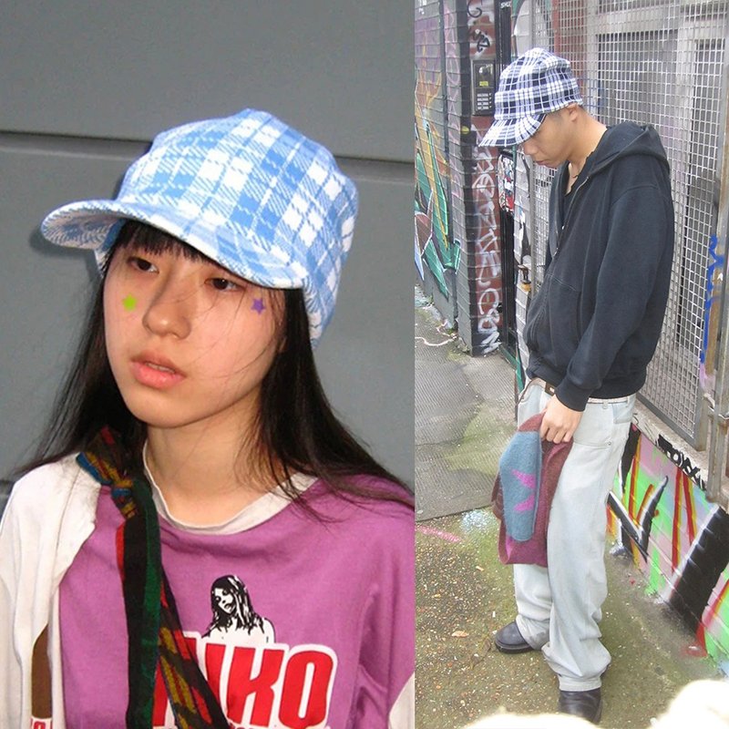 格紋針織棒球帽unisex-兩色 - 帽子 - 其他材質 多色
