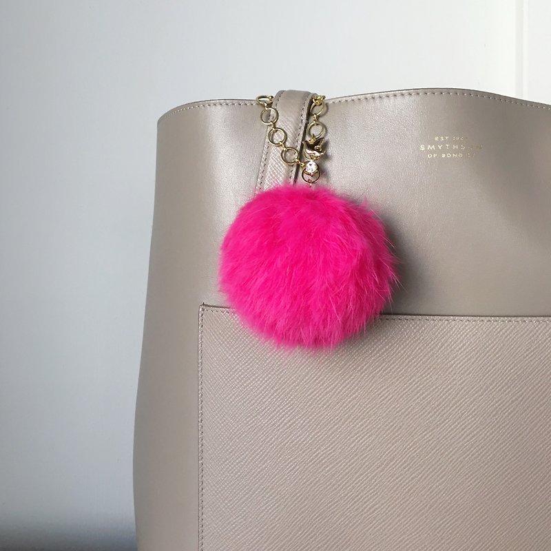 [Bag charm] Pink Real Rabbit Fur with a bird charm bringing - Other - Other Materials Pink