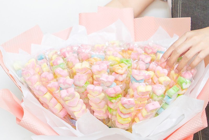 Romantic pink love you love marshmallow 100 pieces in bouquet children wedding candy student blessing - ขนมคบเคี้ยว - อาหารสด สึชมพู