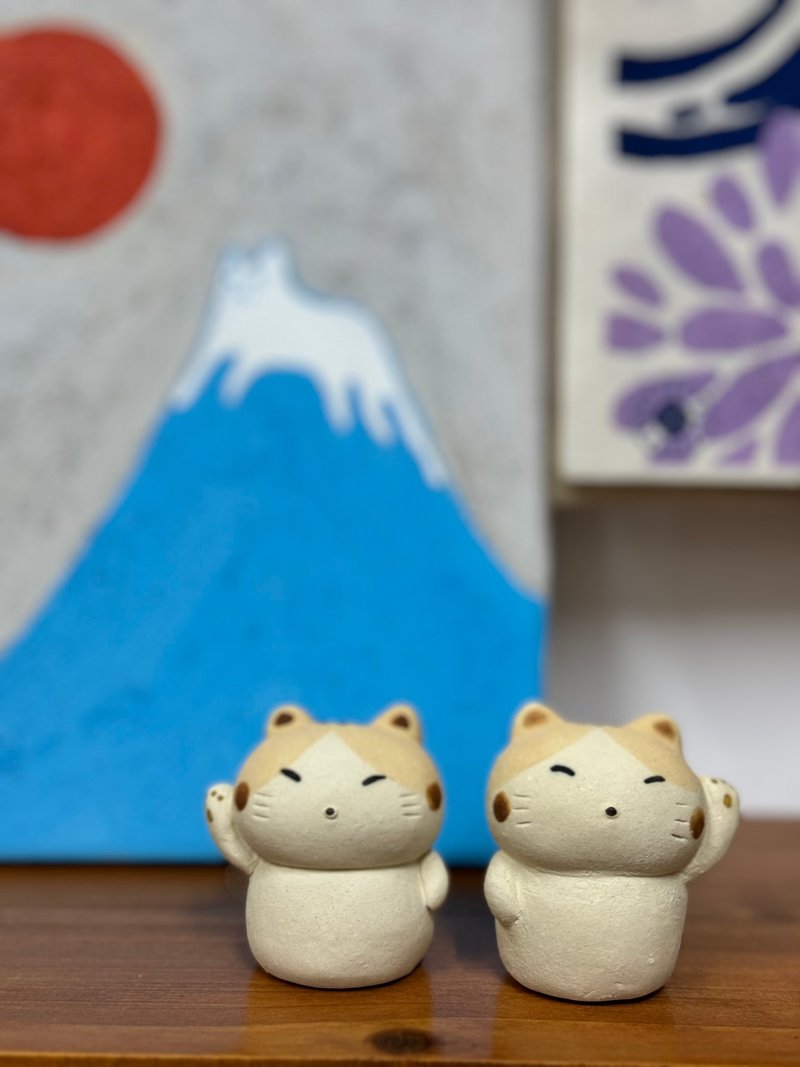 Mini Ceramic Tiger Pattern Lucky Cat - ของวางตกแต่ง - ดินเผา 