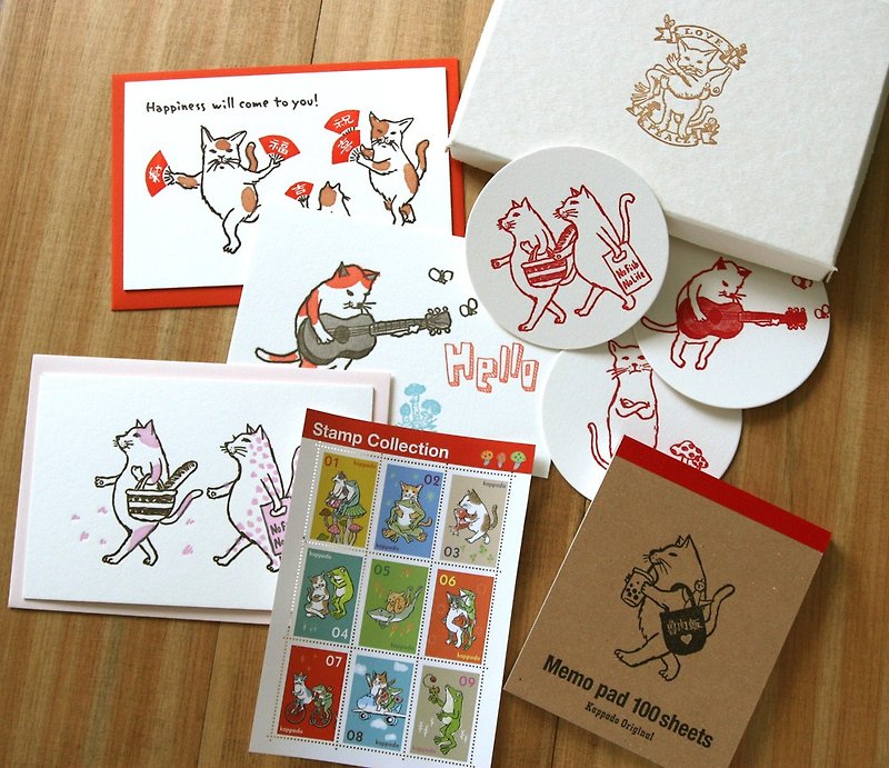 Stationary set, Cat---Letterpress gift box - การ์ด/โปสการ์ด - กระดาษ สึชมพู