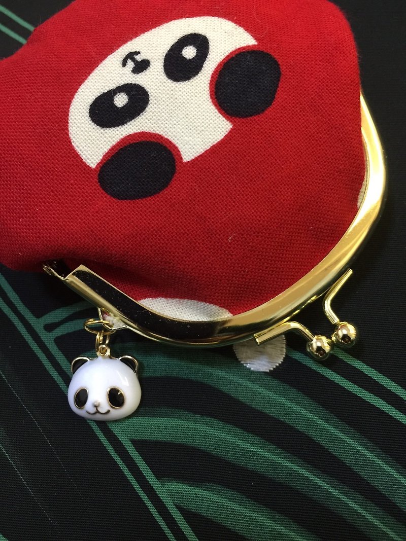 Baozi Panda small mouth gold bag [with a panda pendant] - Coin Purses - Cotton & Hemp 
