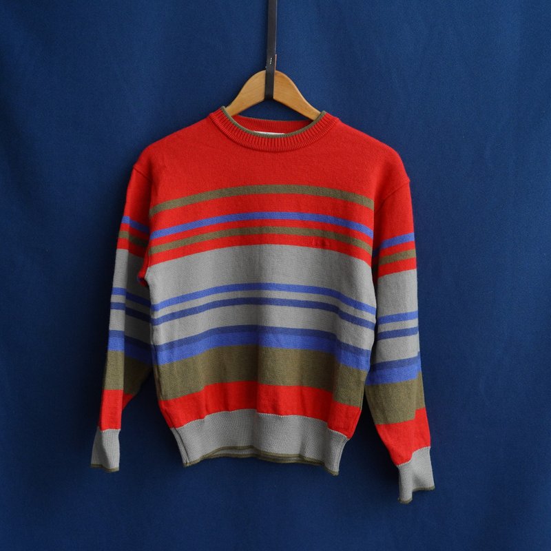 Red horizontal striped retro sweater vintage - Women's Sweaters - Wool Red