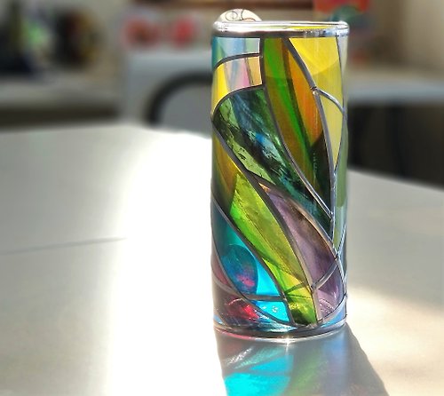Glass Art RayColors 受注 ガラスラウンド型花瓶 ティンカーベルの森 誕生
