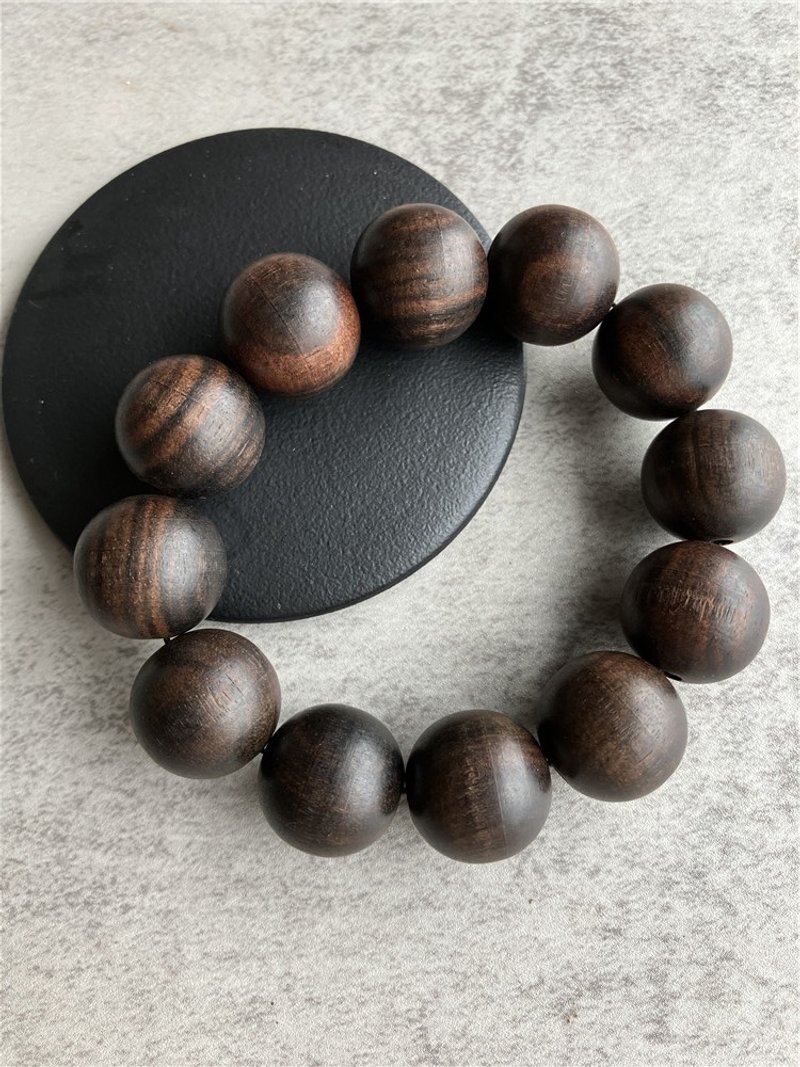 [Sinkable Round Beads] Gongmu/Eternal Wood Single Circle Bracelet 19mm (12 pieces) - สร้อยข้อมือ - ไม้ 