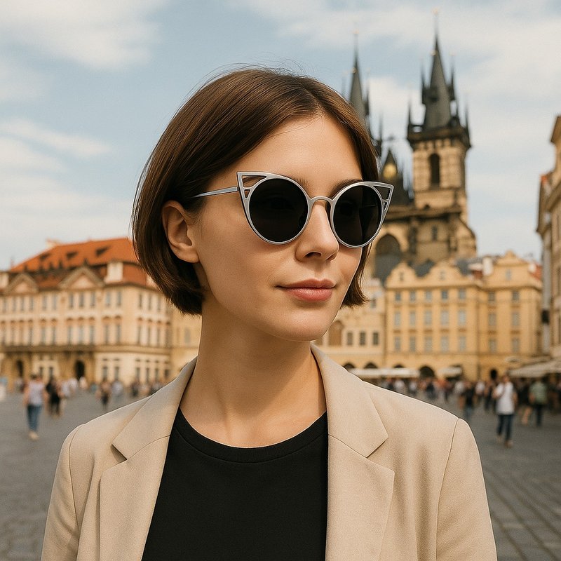 【UV400防護】亮銀色貓眼墨鏡 金屬幾何框架 - 眼鏡/鏡框 - 其他金屬 金色