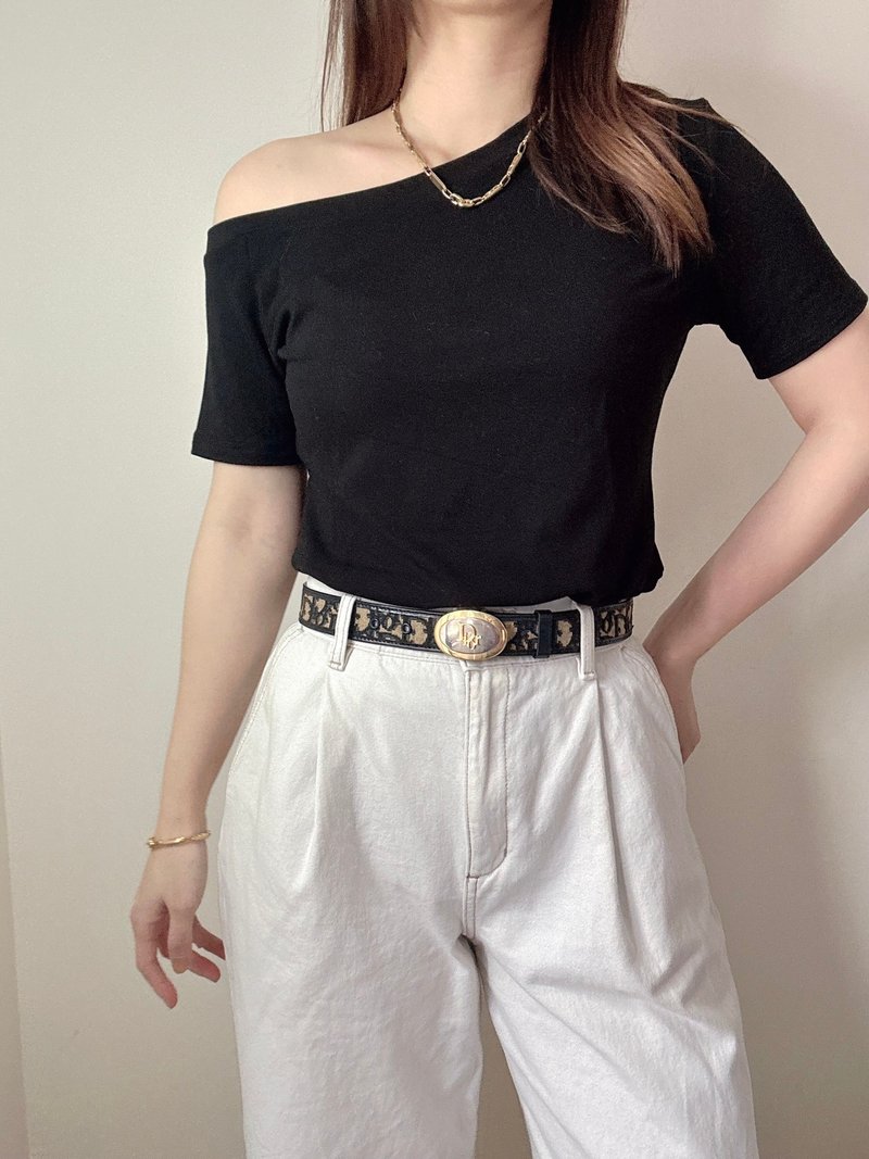 中古美品 Christian Dior Oblique 迪奧 緹花 腰帶 70cm - 皮帶/腰帶 - 真皮 藍色