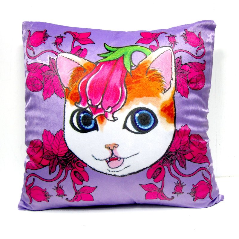 GOOKASO 紫羅蘭色 紫草貓咪頭像抱枕CUSHION 枕套 枕芯 套裝 可拆洗 - 枕頭/抱枕 - 聚酯纖維 綠色