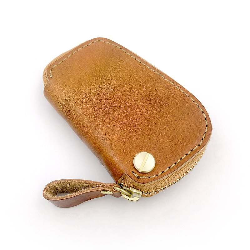 Handmade vegetable tanned leather-car key case - Keychains - Genuine Leather Multicolor