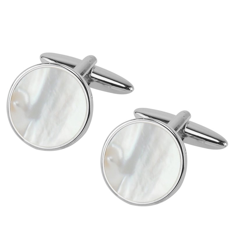 Silver Mother of Pearl Round Cufflinks - Cuff Links - Other Metals Silver