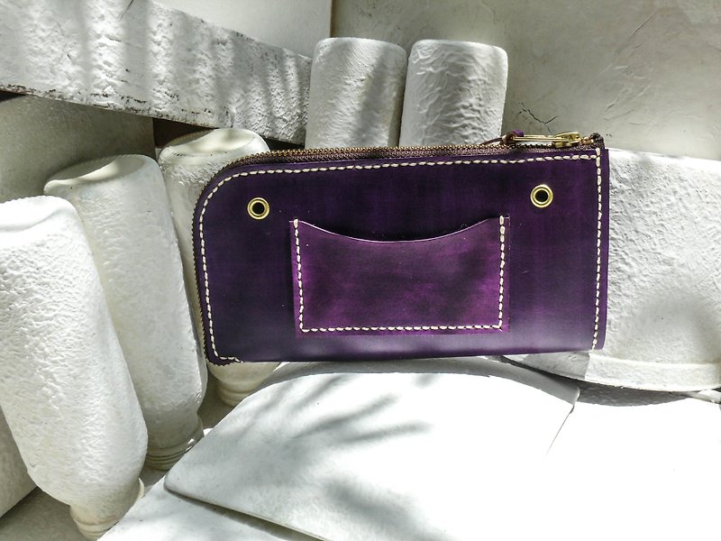 Non-colliding grape purple vegetable tanned leather full genuine leather universal wallet - กระเป๋าใส่เหรียญ - หนังแท้ สีม่วง