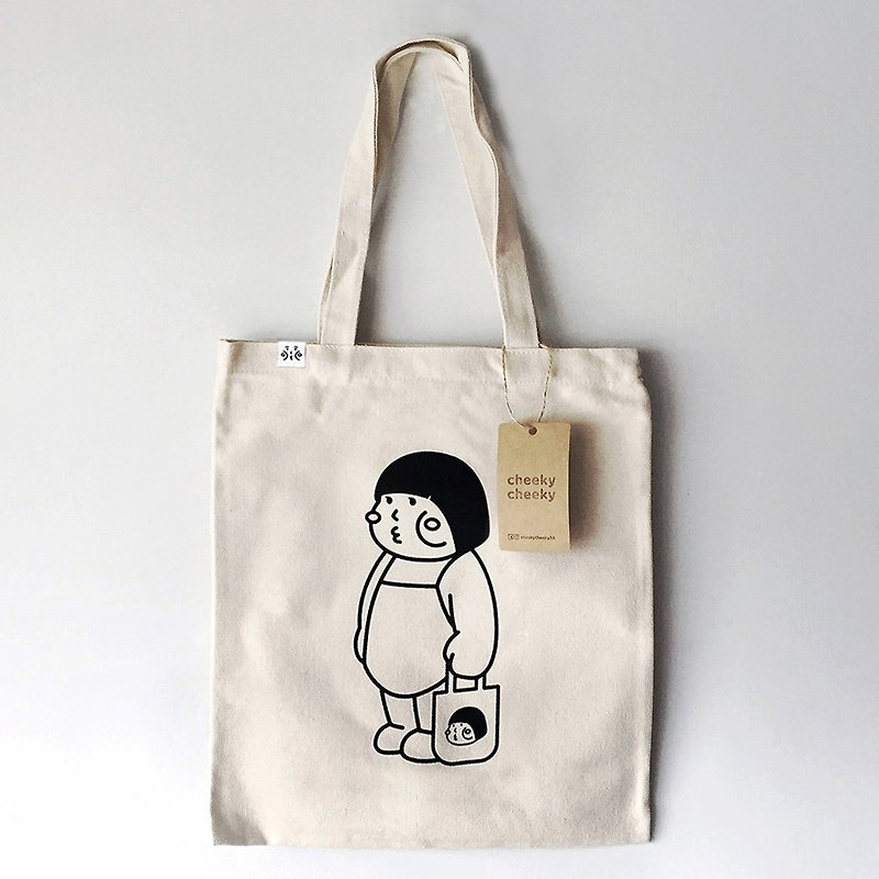 cheeky cheeky girl thick face women tote bag canvas tote bag - Handbags & Totes - Other Materials White