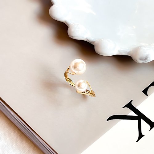 stella-jewelry K14gf Swarovski Pearl White Fork Ring【gift box】