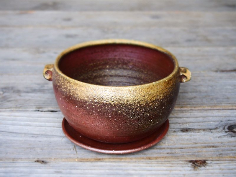 Bizen flower pot 【With saucer】 u-027 - Plants - Pottery Brown