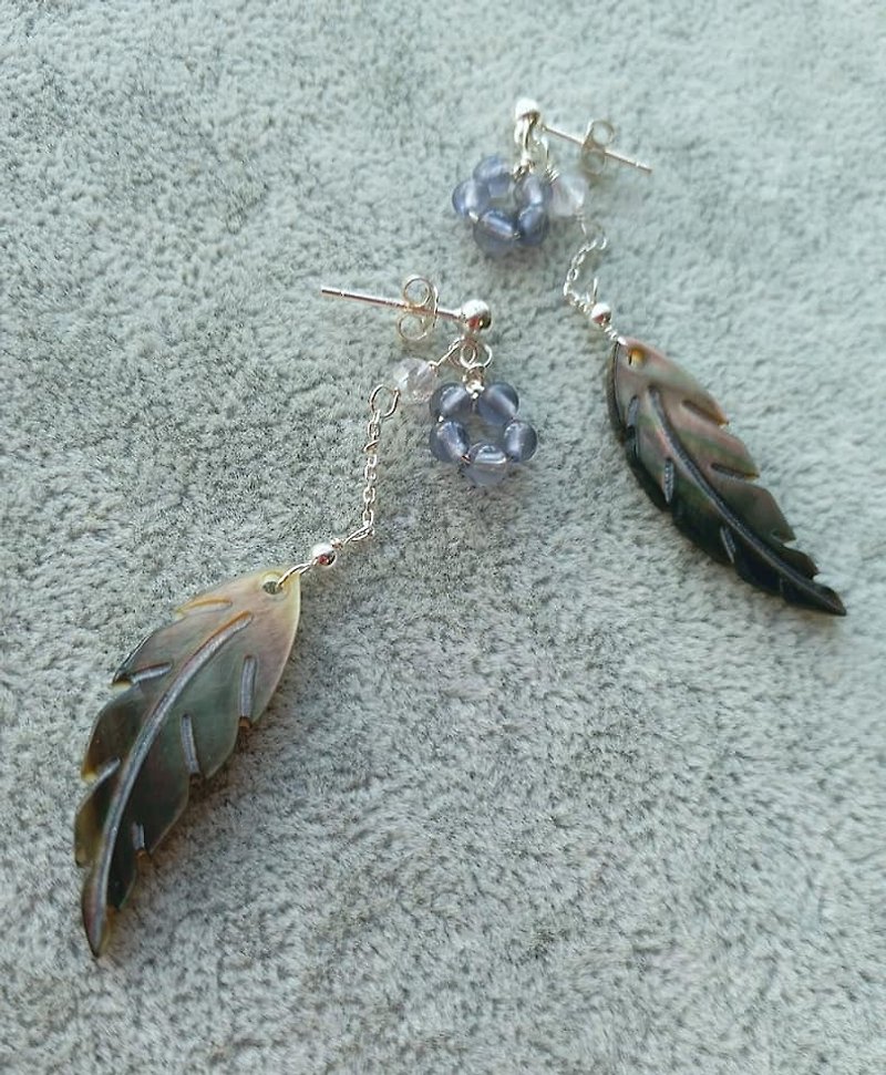 Fritillaria new feathers, cordierite small, long earrings 925 Silver (Silver plated material can be transferred Clip-On, single notes when stated) - Earrings & Clip-ons - Gemstone Purple