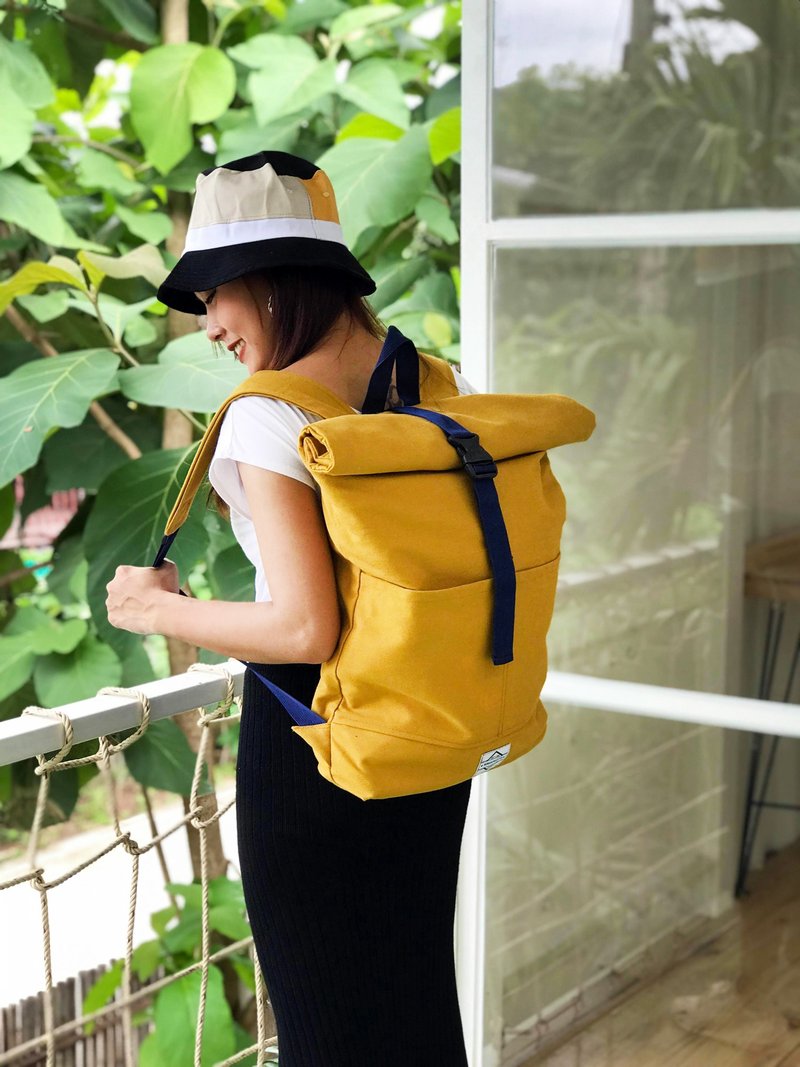 Roll Top Backpack canvas vegan - 後背包/背包/書包 - 其他材質 黃色