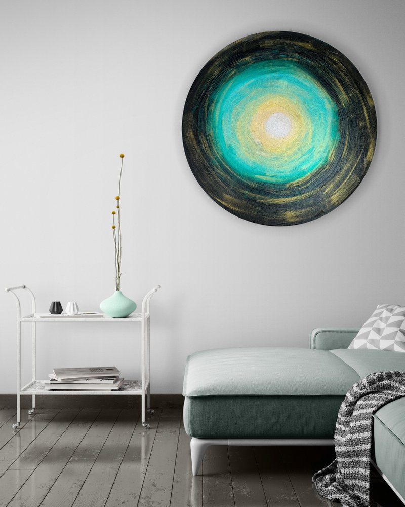Abstract green round painting Colorful bright wall decor Modern abstraction art - 壁貼/牆壁裝飾 - 壓克力 綠色