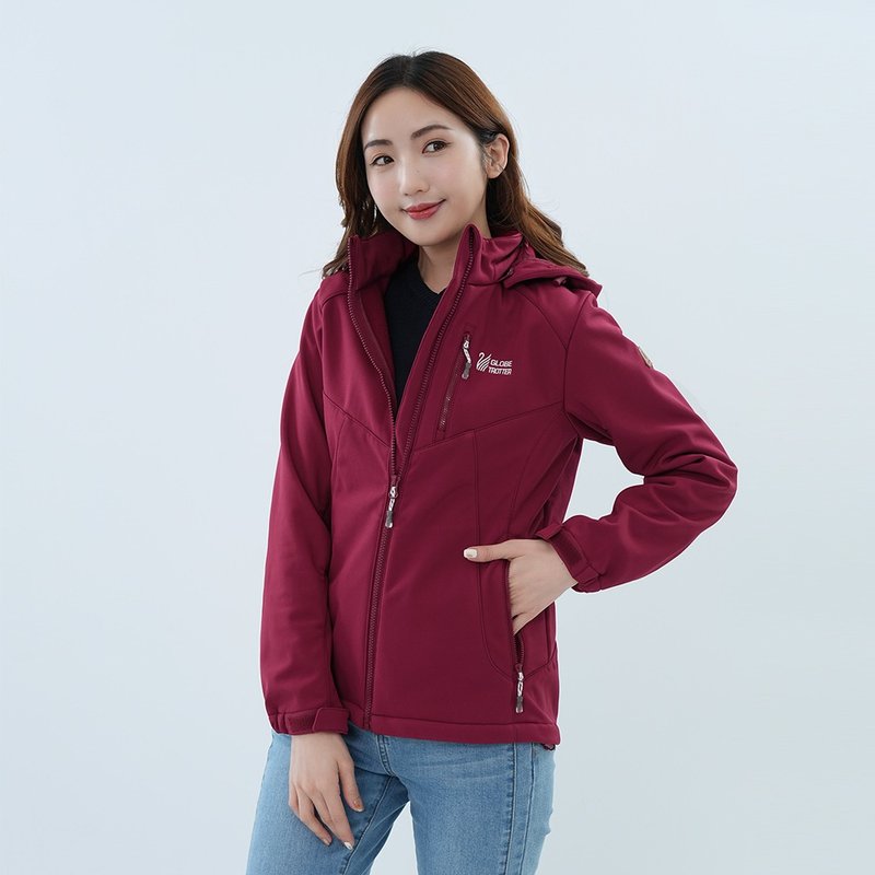遊遍天下 GlobeTex防水防風保暖刷毛軟殼外套  GJ23042 酒紅 - 女大衣/外套 - 聚酯纖維 紅色