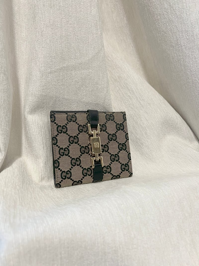 Gucci黑色老花中古錢包短夾 連散子包位置 日本中古二手Vintage - 錢包/皮夾/長短夾 - 真皮 黑色