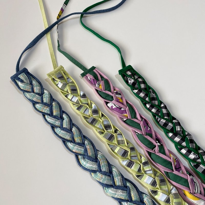 Blue-green color-handmade self-tying braided headband - ที่คาดผม - ผ้าฝ้าย/ผ้าลินิน หลากหลายสี