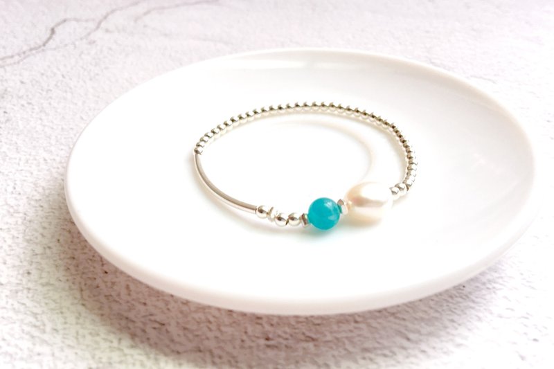 Ops Amazonite Sky Blue Pearl Handmade Silver Jewelry bracelet - สร้อยข้อมือ - เครื่องเพชรพลอย สีเขียว