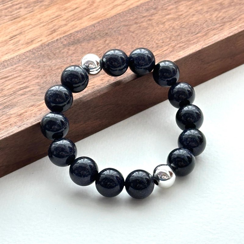 [Starry Night] Blue Sandstone Double Circle Silver Bracelet Gathers Wealth, Courage, Confidence and Will [Sagittarius and Capricorn | December] - Bracelets - Colored Glass Blue