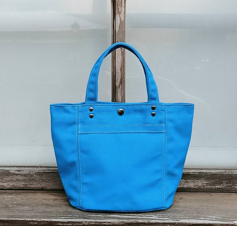 Contrast color series canvas bag small tote drink bag handbag sky blue - Handbags & Totes - Cotton & Hemp 