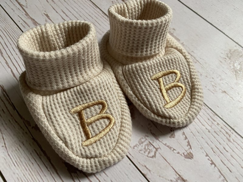 Organic cotton baby boy shoes baby booties new baby gift shoes - รองเท้าเด็ก - ผ้าฝ้าย/ผ้าลินิน ขาว